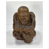 Carved Wooden Primate Figure 11 In