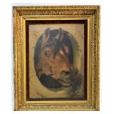Antique Framed Horse Portrait Oil Painting 18x22