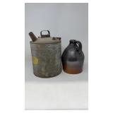 Antique Stoneware 10ï¿½ Jug & Metal Kerosene 12ï¿½Can