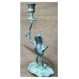 Aged Bronze Frog Candlestick 11 in. Candle Holder