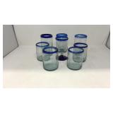 Cobalt-Rimmed Handblown Glassware Set 4-5.5ï¿½