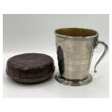 Antique Travel Cup w/ Gold Wash Interior & Case