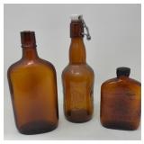 Vintage Amber Glass Bottle Collection 5.5,8.5,9.5