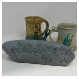 Studio Pottery Mugs 4.5ï¿½ & 6ï¿½& Carved Stone