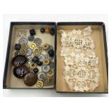Vintage Antique Buttons Dress Weights Beads Lace
