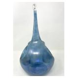 Hand-Blown Blue Art Glass Candle Holder 12x6.