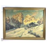 Large Alpine Mountain Oil Painting 1952