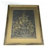Bronze Stone Rubbing Hindu Lotus Dancers Art