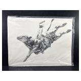 Jim Sayre Signed Cowboy Bronco Print 1975