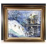 Morris Katz Signed Ski Scene Acrylic On Board