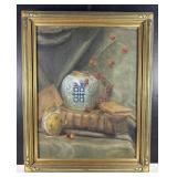 Vintage Still Life Vase & Books Oil Painting