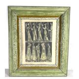 Framed Figural Etching Print In Ornate Green Frame
