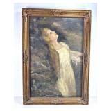 Antique Oil On Canvas Young Woman Portrait
