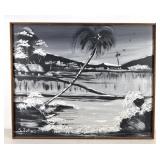 St. Johns Caribbean Scene B & W Oil On Canvas