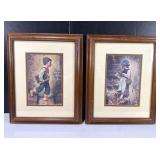 Children School Scene Framed Prints Pair