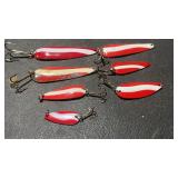 Fishing Lure Lot Red White Spoons 8pc