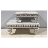 Set of 2 Distressed White Wood Display Risers