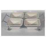 12x9" Porcelain 4 Section Relish Servers w Metal