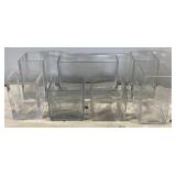 Set of 7 Assorted Clear Glass Vases.