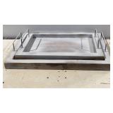 Set of 2 Rustic Wood Serving Trays with Metal