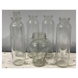 Set of 7 Assorted Clear Glass Bottles & Vase