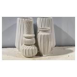 Set of 4 White Textured Ceramic Decorative Vases.