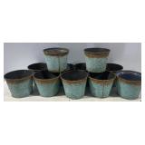 Set of 9 Distressed Metal Planter Pots.