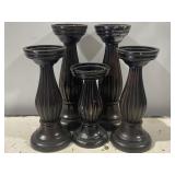 Set of 5 Black Distressed Candle Holders.