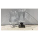 Set of 2 Ribbed Glass Hurricane Candle Holders /
