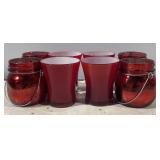 Set of 8 Red Glass Candle Holders & Lantern