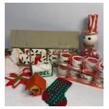 Vintage NOEL candle holder, crochet ornaments,