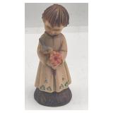 Anri Carved Girl w Bird & Flower Figurine 3"