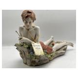 Triade Boy Fishing Porcelain Figurine 9.75 x 14 x