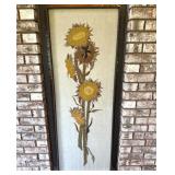 Large Sunflower Textile Art In Tall Frame
