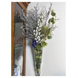 Glass Wall Vase With Faux Flower Arrangement