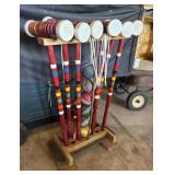 Vintage Croquet Set Wood On Stand