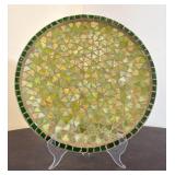 Green Mosaic Glass Plate Vintage Folk Art