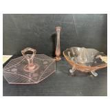 Pink Depression Glass Serving Pieces Trio