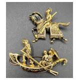 Damascene Style Brooch Pair