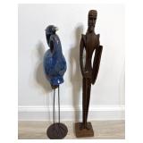 Carved Figure & Bird Sculptures Damaged