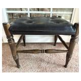 Wood Footstool With Black Vinyl Seat