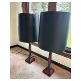 Vintage Table Lamp Pair Red & Black