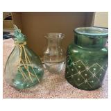 Green Glass Jars & Vase Trio