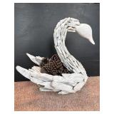 Driftwood Swan Basket White Wood Folk Art Decor