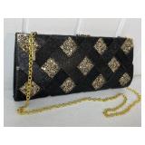 Menbur Clutch Black Weave Gold Sparkle Purse