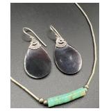 Silver Turquoise Choker & Sterling Stamped Earring