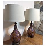 Mosaic Table Lamps Pair Boho Iridescent Tile