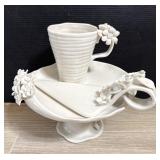 Grace Porcelain Cake Stand, Cutter & Mug Set White