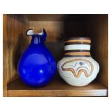 Art Glass & Pottery Vases Pair