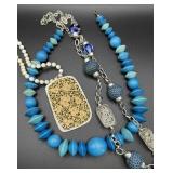 Boho Necklace Trio Blue Tones